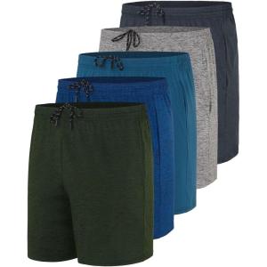 imageReal Essentials 5 Pack Mens 5quot Inseam DryFit Running Workout Shorts  Pockets ampamp Drawstring Available in Big ampamp TallSet 5
