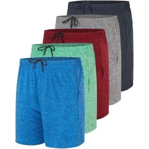 imageReal Essentials 5 Pack Mens 5quot Inseam DryFit Running Workout Shorts  Pockets ampamp Drawstring Available in Big ampamp TallSet 6