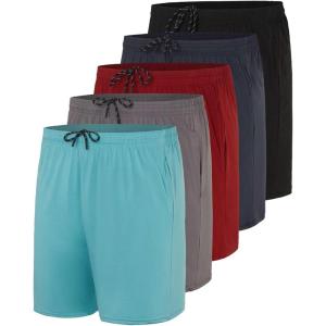 imageReal Essentials 5 Pack Mens 5quot Inseam DryFit Running Workout Shorts  Pockets ampamp Drawstring Available in Big ampamp TallSet 8