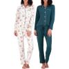 imageReal Essentials 2 Pack Womens Pajamas Set Button Down Pants Soft Matching Sleepwear Available In PlusLong Sleeve  Set 3