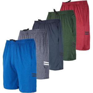 image5 Pack Mens Active Quick Dry Fit Shorts  Athletic Running Gym Workout Casual Shorts with Pockets BulkSet H