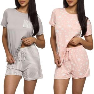 imageReal Essentials 2 Pack Ultra Soft Womens Pajama Set Short Sleeve and Shorts Lounge ampamp Sleepwear Available In PlusSet 1
