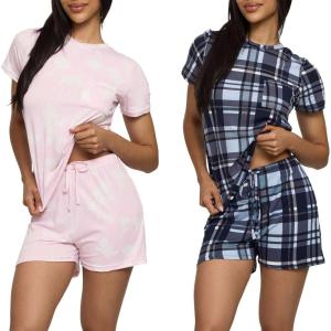 imageReal Essentials 2 Pack Ultra Soft Womens Pajama Set Short Sleeve and Shorts Lounge ampamp Sleepwear Available In PlusSet 10