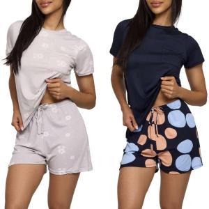 imageReal Essentials 2 Pack Ultra Soft Womens Pajama Set Short Sleeve and Shorts Lounge ampamp Sleepwear Available In PlusSet 12
