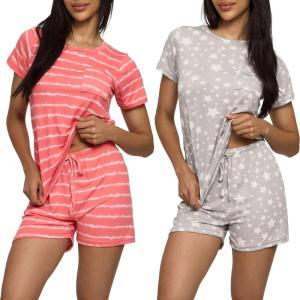 imageReal Essentials 2 Pack Ultra Soft Womens Pajama Set Short Sleeve and Shorts Lounge ampamp Sleepwear Available In PlusSet 5