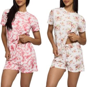 imageReal Essentials 2 Pack Ultra Soft Womens Pajama Set Short Sleeve and Shorts Lounge ampamp Sleepwear Available In PlusSet 6