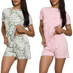 imageReal Essentials 2 Pack Ultra Soft Womens Pajama Set Short Sleeve and Shorts Lounge ampamp Sleepwear Available In PlusSet 7