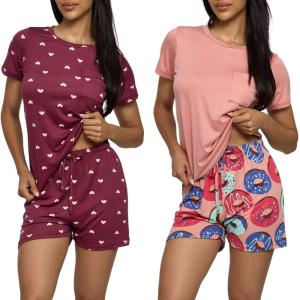 imageReal Essentials 2 Pack Ultra Soft Womens Pajama Set Short Sleeve and Shorts Lounge ampamp Sleepwear Available In PlusSet 8