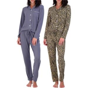 imageReal Essentials 2 Pack Womens Pajamas Set Button Down Pants Soft Matching Sleepwear Available In PlusLong Sleeve  Set 1