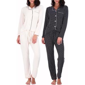 imageReal Essentials 2 Pack Womens Pajamas Set Button Down Pants Soft Matching Sleepwear Available In PlusLong Sleeve  Set 2