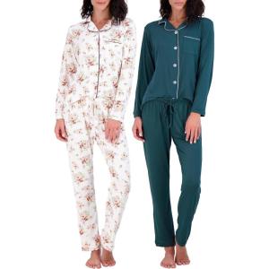 imageReal Essentials 2 Pack Womens Pajamas Set Button Down Pants Soft Matching Sleepwear Available In PlusLong Sleeve  Set 3