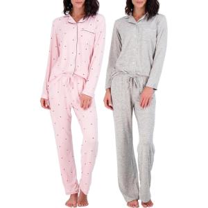 imageReal Essentials 2 Pack Womens Pajamas Set Button Down Pants Soft Matching Sleepwear Available In PlusLong Sleeve  Set 4