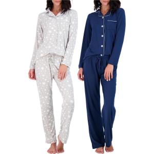 imageReal Essentials 2 Pack Womens Pajamas Set Button Down Pants Soft Matching Sleepwear Available In PlusLong Sleeve  Set 7