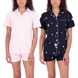 imageReal Essentials 2 Pack Womens Pajamas Set Button Down Shorts Soft Matching Sleepwear Available In PlusShort Sleeve  Set 4