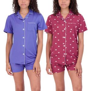 imageReal Essentials 2 Pack Womens Pajamas Set Button Down Shorts Soft Matching Sleepwear Available In PlusShort Sleeve  Set 5