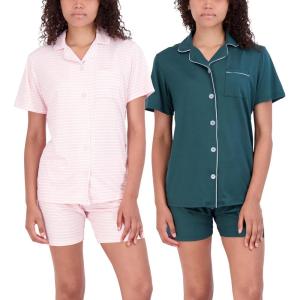 imageReal Essentials 2 Pack Womens Pajamas Set Button Down Shorts Soft Matching Sleepwear Available In PlusShort Sleeve  Set 9