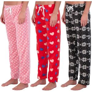 imageReal Essentials 3 Pack Womens Fleece UltraSoft Comfy Pajama Lounge Pants Sleepwear Available in Plus SizeFleece Set D