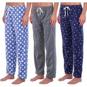 imageReal Essentials 3 Pack Womens Fleece UltraSoft Comfy Pajama Lounge Pants Sleepwear Available in Plus SizeFleece Set E