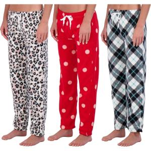 imageReal Essentials 3 Pack Womens Fleece UltraSoft Comfy Pajama Lounge Pants Sleepwear Available in Plus SizeFleece Set H