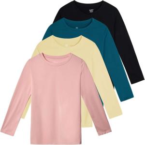 imageReal Essentials 4 Pack Girls DryFit Long Sleeve Active Crew Neck TShirt  Super Soft TeeSet 9