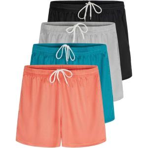 imageReal Essentials 4 Pack Girls Mesh Active Athletic Running Performance Sport Shorts for Girls with PocketsSet 1