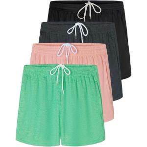 imageReal Essentials 4 Pack Girls Mesh Active Athletic Running Performance Sport Shorts for Girls with PocketsSet 10