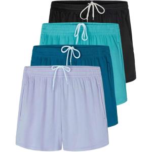 imageReal Essentials 4 Pack Girls Mesh Active Athletic Running Performance Sport Shorts for Girls with PocketsSet 12