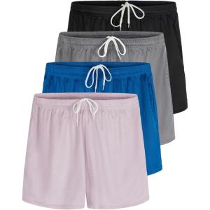 imageReal Essentials 4 Pack Girls Mesh Active Athletic Running Performance Sport Shorts for Girls with PocketsSet 2