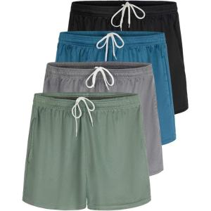 imageReal Essentials 4 Pack Girls Mesh Active Athletic Running Performance Sport Shorts for Girls with PocketsSet 4