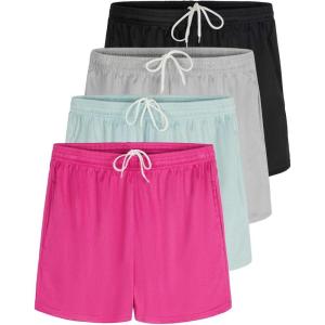 imageReal Essentials 4 Pack Girls Mesh Active Athletic Running Performance Sport Shorts for Girls with PocketsSet 6