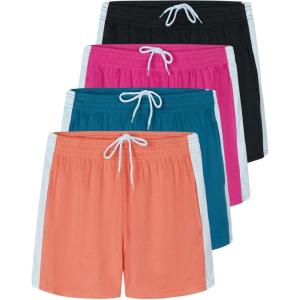 imageReal Essentials 4 Pack Girls Mesh Active Athletic Running Performance Sport Shorts for Girls with PocketsSet 8