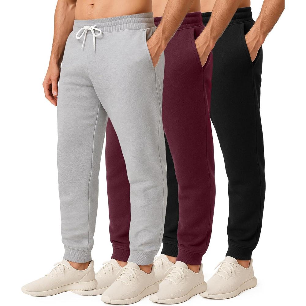 imageReal Essentials 3 Pack Mens Jogger Sweatpants  Cotton Fleece Bottoms Athletic Pants with Pockets Big ampamp Tall AvailableSet B