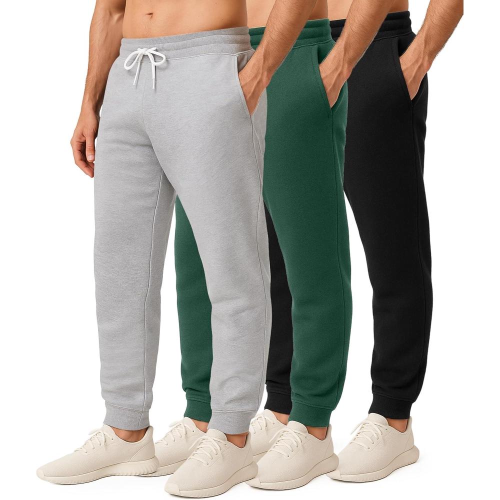 imageReal Essentials 3 Pack Mens Jogger Sweatpants  Cotton Fleece Bottoms Athletic Pants with Pockets Big ampamp Tall AvailableSet C