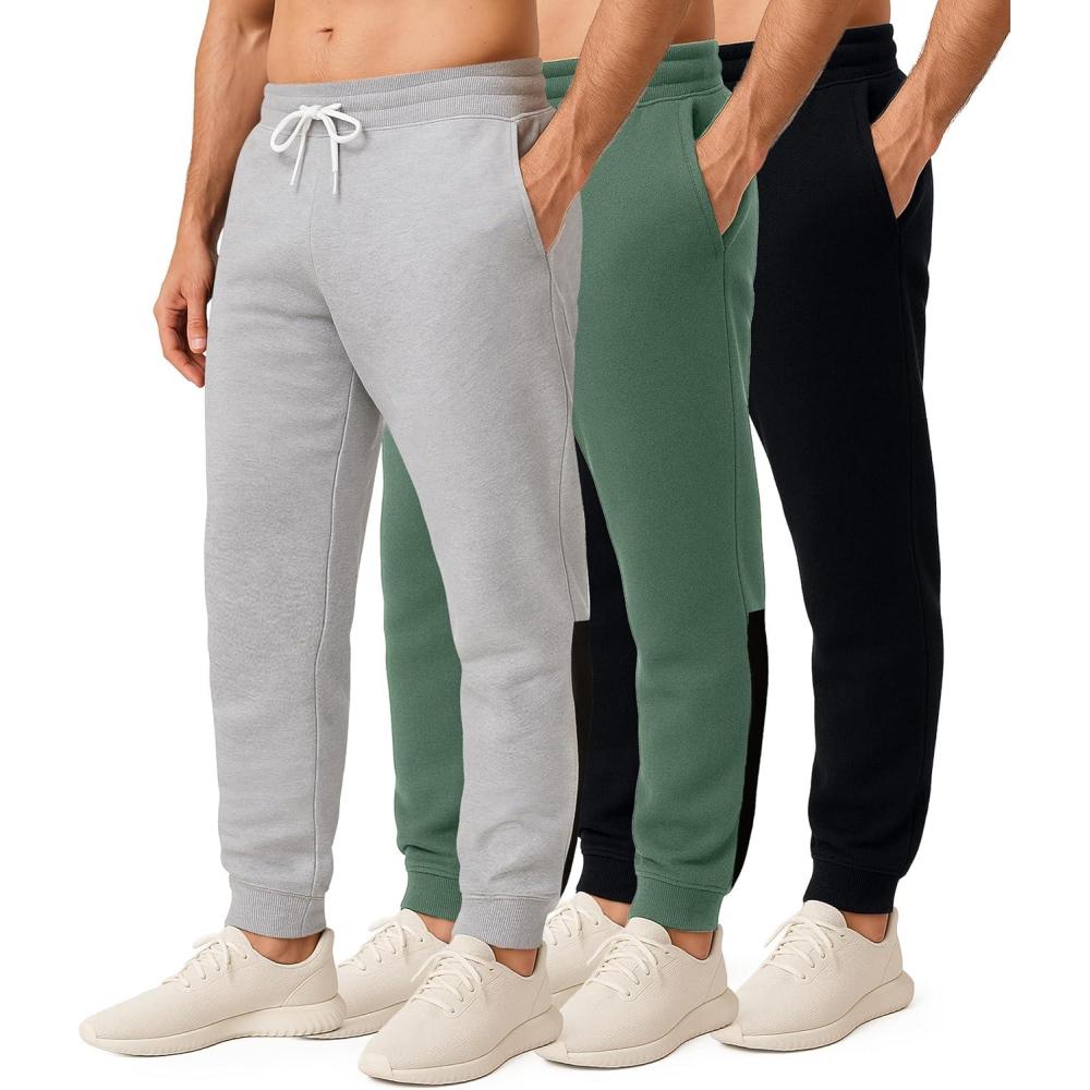 imageReal Essentials 3 Pack Mens Jogger Sweatpants  Cotton Fleece Bottoms Athletic Pants with Pockets Big ampamp Tall AvailableSet J