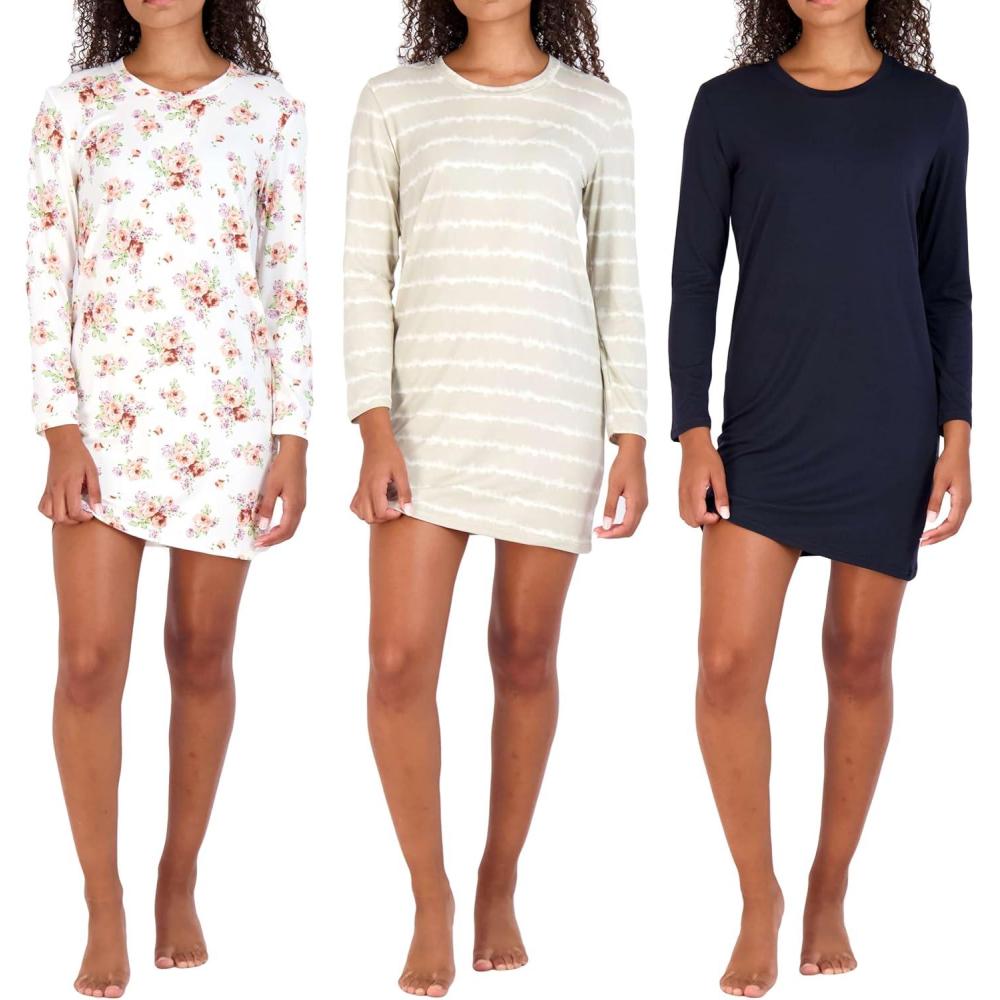 imageReal Essentials 3 Pack UltraSoft Night Shirt for Women Long Sleeve Sleep Shirt Nightgown Available in Plus SizeSet 2