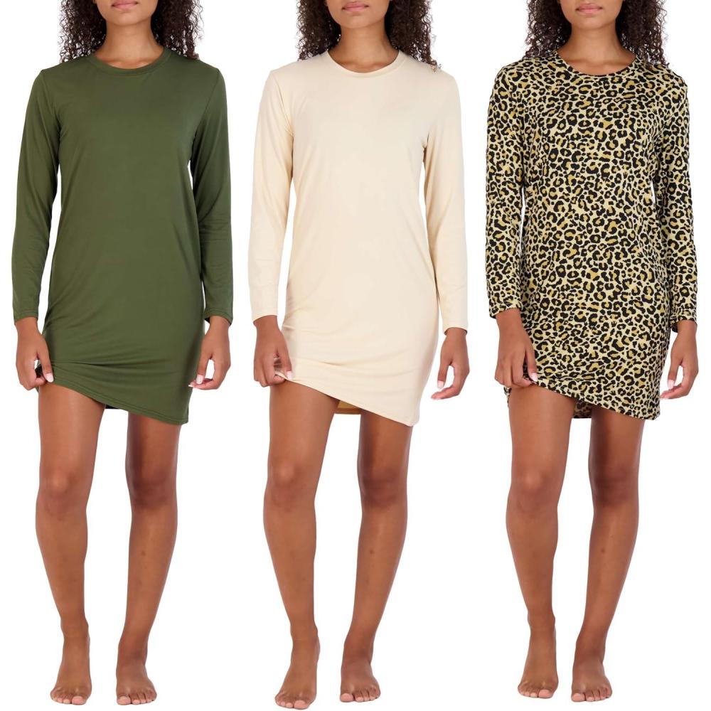 imageReal Essentials 3 Pack UltraSoft Night Shirt for Women Long Sleeve Sleep Shirt Nightgown Available in Plus SizeSet 9