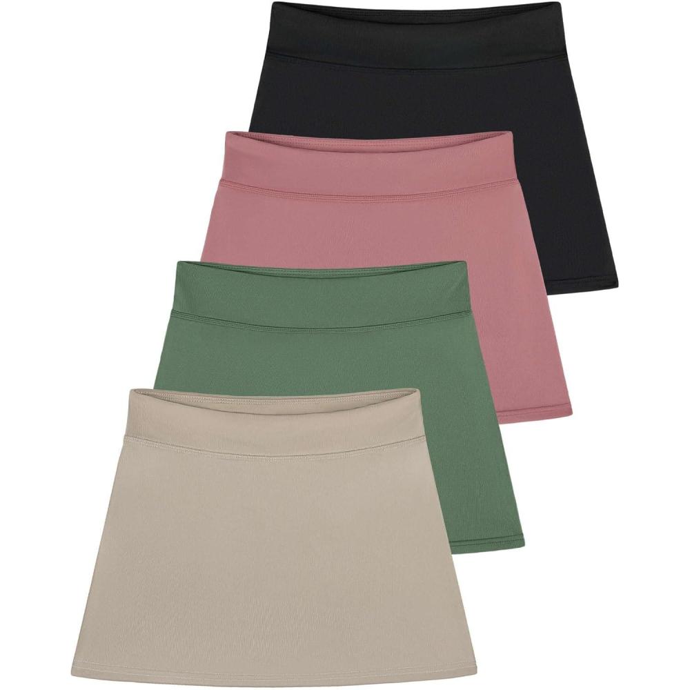 imageReal Essentials 4 Pack Girls Active Skort Athletic Performance Skirt  Tennis Golf Skirt with Bike Short Lining 416Set 2