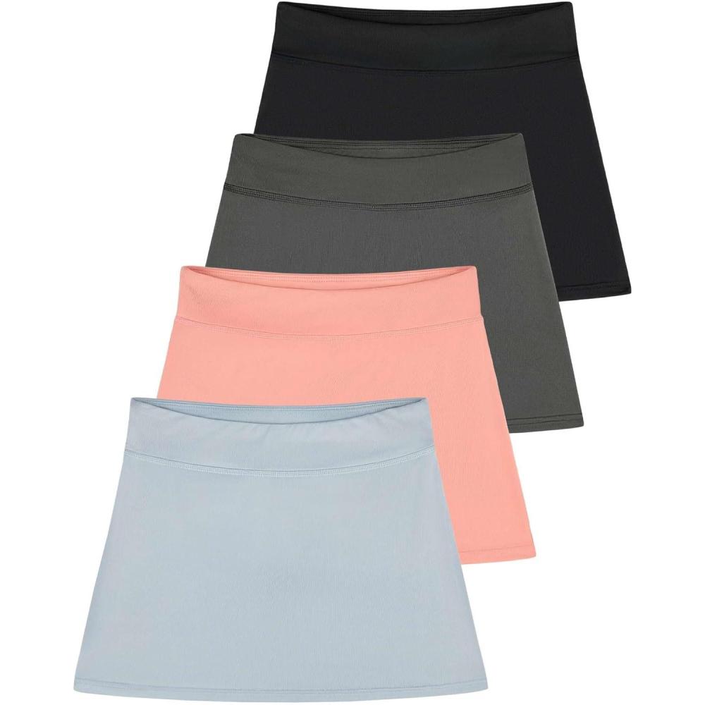 imageReal Essentials 4 Pack Girls Active Skort Athletic Performance Skirt  Tennis Golf Skirt with Bike Short Lining 416Set 8