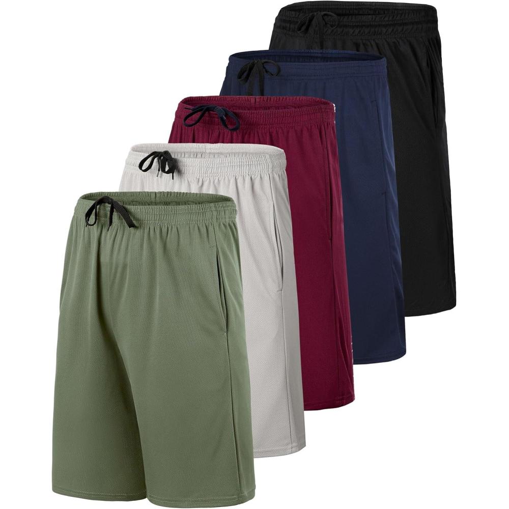 imageReal Essentials 5 Pack Boys Mesh Basketball Athletic Shorts with Pockets  Teen Kids Youth Quick Dry Soccer Running GymSet 1