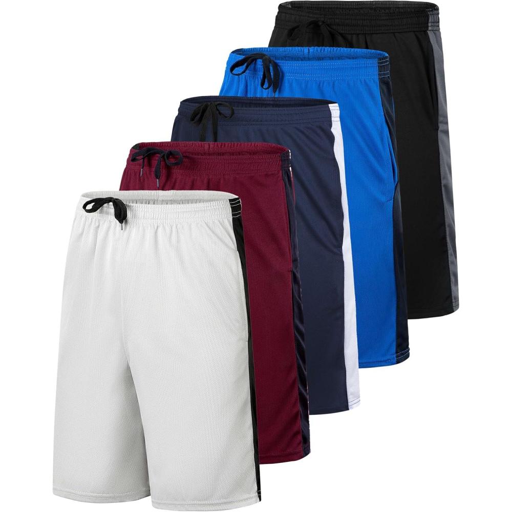 imageReal Essentials 5 Pack Boys Mesh Basketball Athletic Shorts with Pockets  Teen Kids Youth Quick Dry Soccer Running GymSet 10
