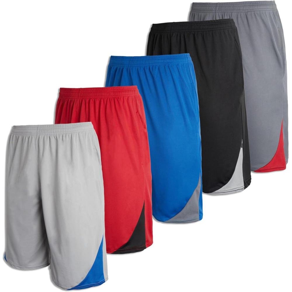 imageReal Essentials 5 Pack Boys Mesh Basketball Athletic Shorts with Pockets  Teen Kids Youth Quick Dry Soccer Running GymSet 11
