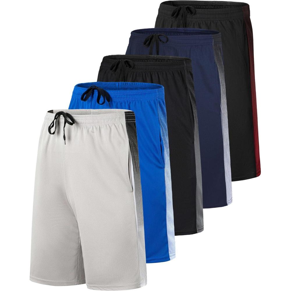 imageReal Essentials 5 Pack Boys Mesh Basketball Athletic Shorts with Pockets  Teen Kids Youth Quick Dry Soccer Running GymSet 13