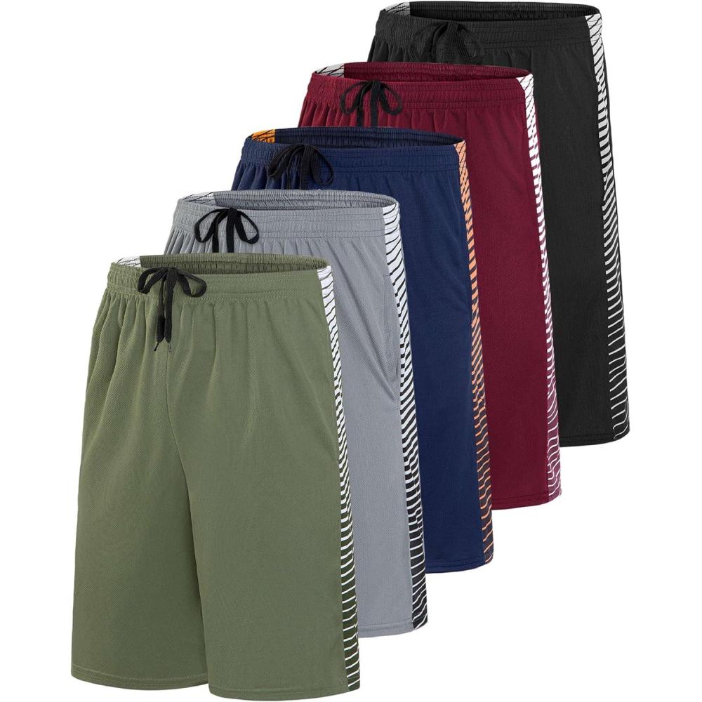 imageReal Essentials 5 Pack Boys Mesh Basketball Athletic Shorts with Pockets  Teen Kids Youth Quick Dry Soccer Running GymSet 14
