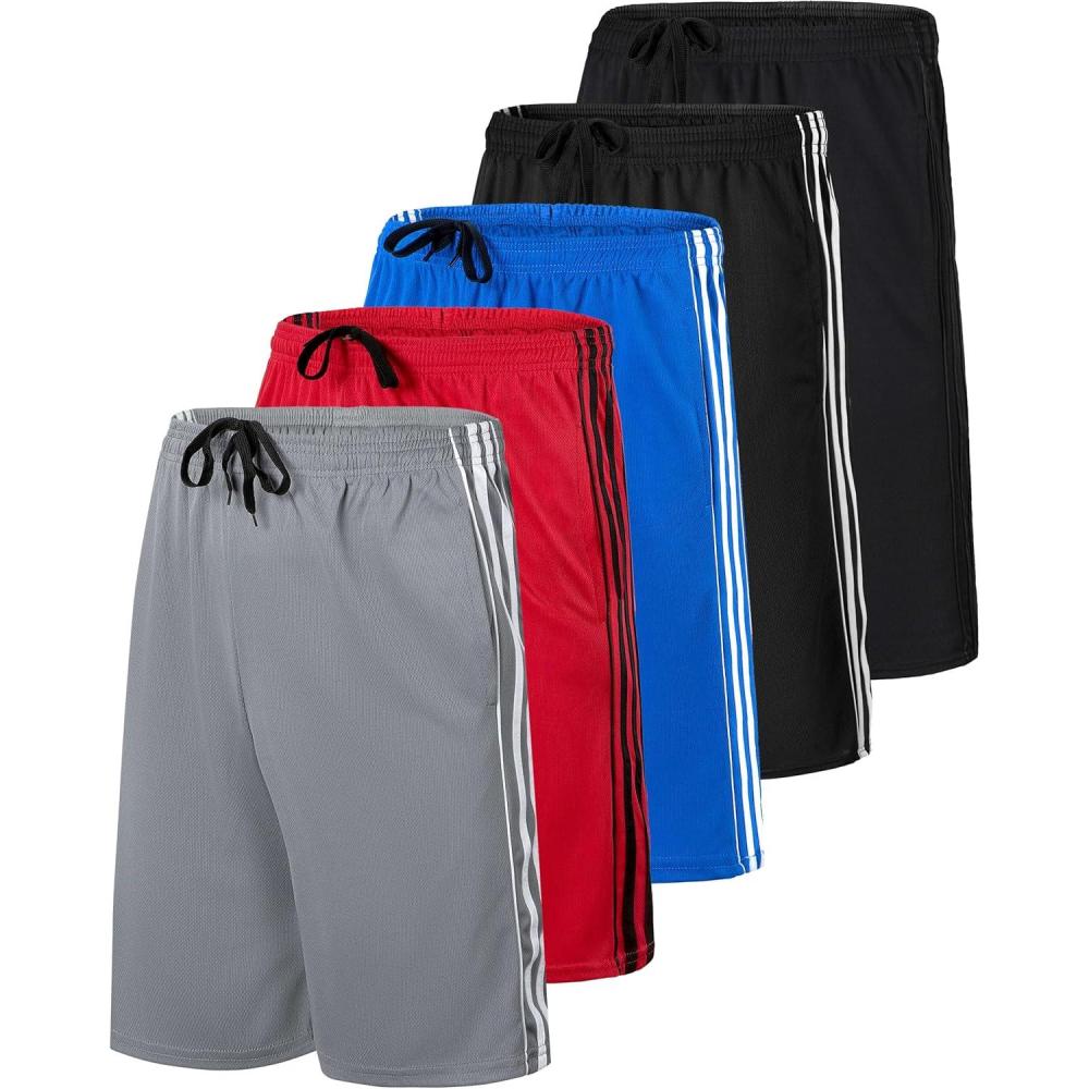imageReal Essentials 5 Pack Boys Mesh Basketball Athletic Shorts with Pockets  Teen Kids Youth Quick Dry Soccer Running GymSet 2