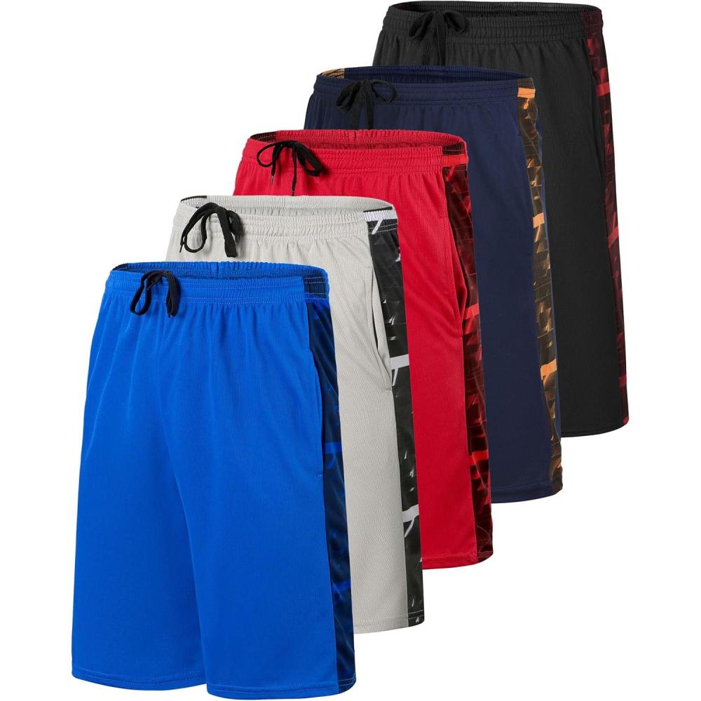 imageReal Essentials 5 Pack Boys Mesh Basketball Athletic Shorts with Pockets  Teen Kids Youth Quick Dry Soccer Running GymSet 4