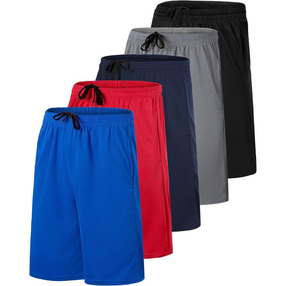 imageReal Essentials 5 Pack Boys Mesh Basketball Athletic Shorts with Pockets  Teen Kids Youth Quick Dry Soccer Running GymSet 6