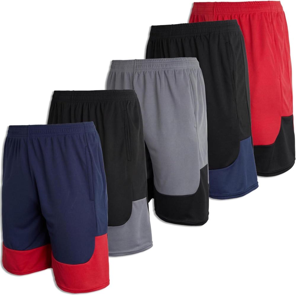 imageReal Essentials 5 Pack Boys Mesh Basketball Athletic Shorts with Pockets  Teen Kids Youth Quick Dry Soccer Running GymSet 7