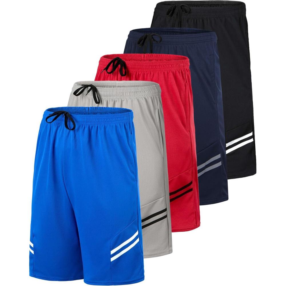 imageReal Essentials 5 Pack Boys Mesh Basketball Athletic Shorts with Pockets  Teen Kids Youth Quick Dry Soccer Running GymSet 8