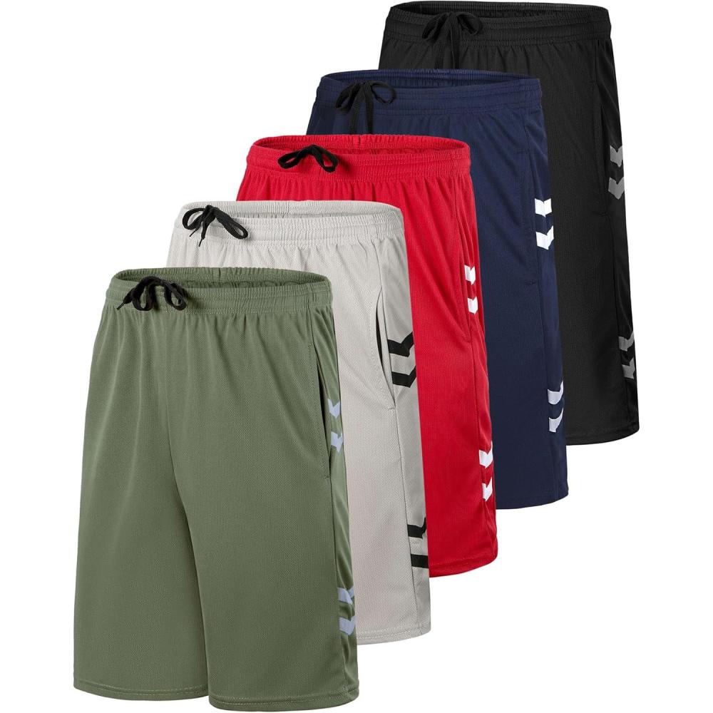 imageReal Essentials 5 Pack Boys Mesh Basketball Athletic Shorts with Pockets  Teen Kids Youth Quick Dry Soccer Running GymSet 9