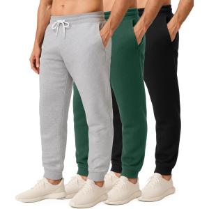 imageReal Essentials 3 Pack Mens Jogger Sweatpants  Cotton Fleece Bottoms Athletic Pants with Pockets Big ampamp Tall AvailableSet C